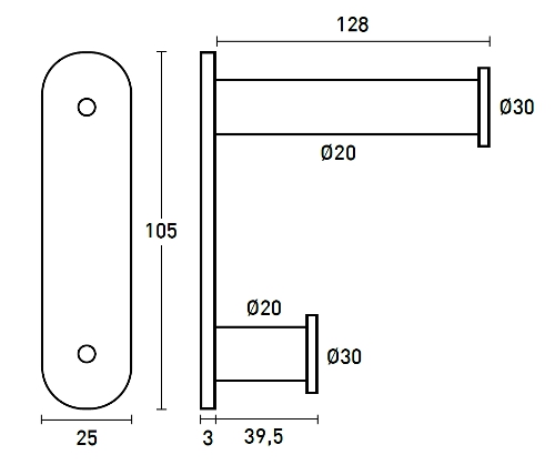 Cabide duplo �20x40/128 - INOX 304